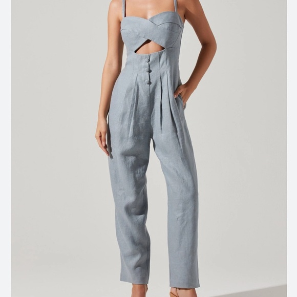 Astr Pants - ASTR Light Blue Ilona Cutout Linen Jumpsuit XS